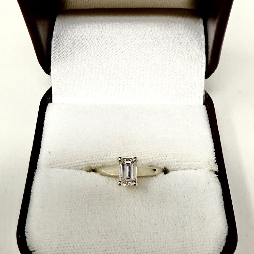 Half Carat Emerald Cut Natural Diamond Engagement 14 k Gold Ring